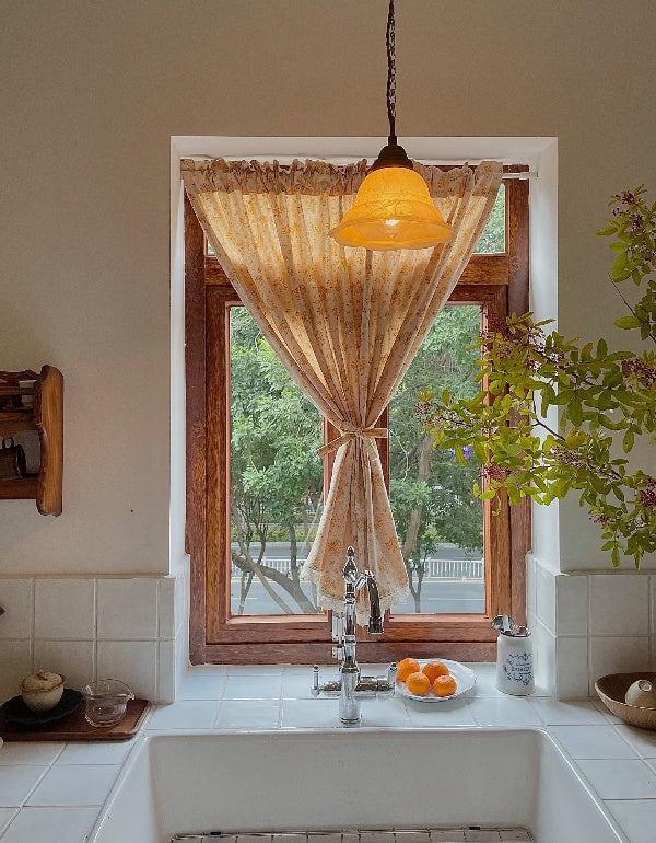 Cortinas de algodón puro con diseño de flores amarillas estilo pastoral