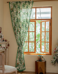 Pinecone Pine Needle Curtain with Green Tassel Trim