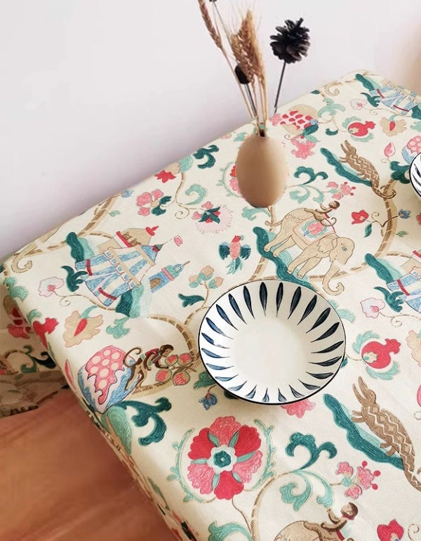 Plant Floral Cotton And Linen Tablecloth