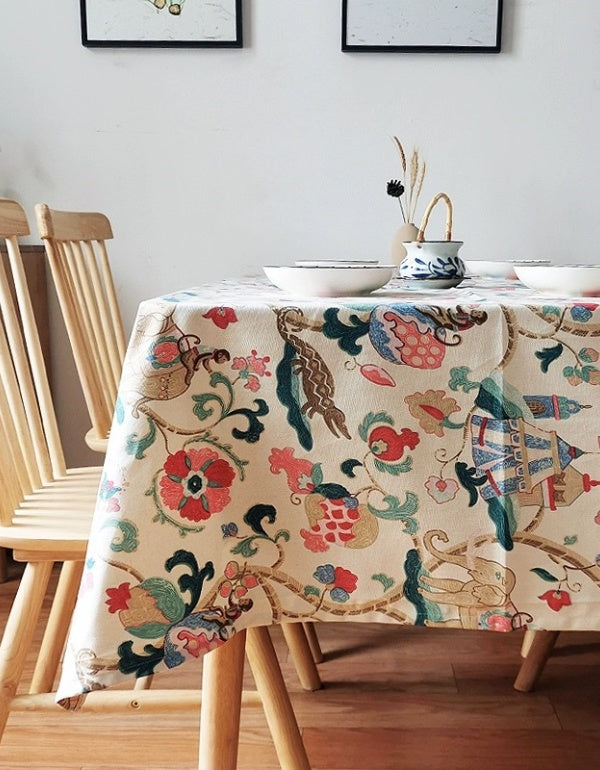 Nappe en coton et lin à motifs floraux