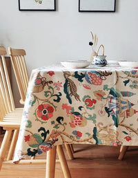 Nappe en coton et lin à motifs floraux