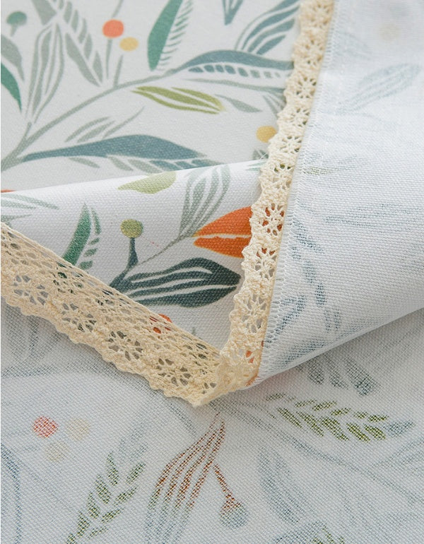 Nappe en coton et lin à motifs floraux et végétaux