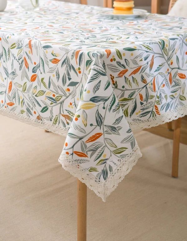 Nappe en coton et lin à motifs floraux et végétaux