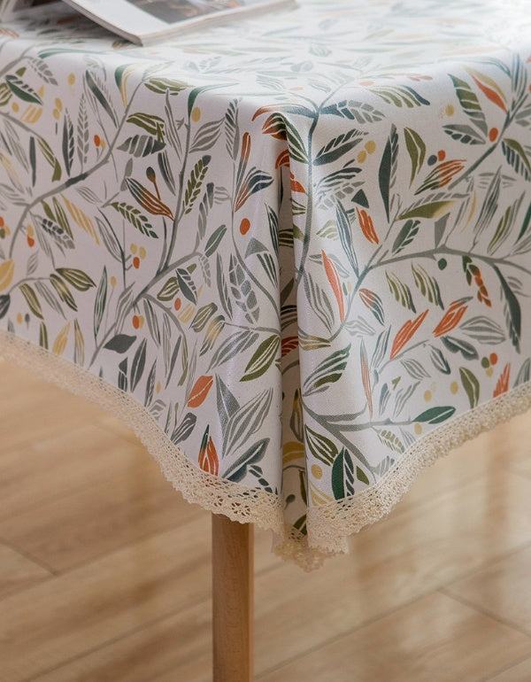 Nappe en coton et lin à motifs floraux et végétaux