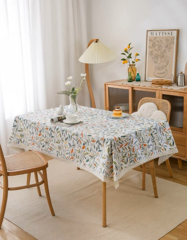 Nappe en coton et lin à motifs floraux et végétaux