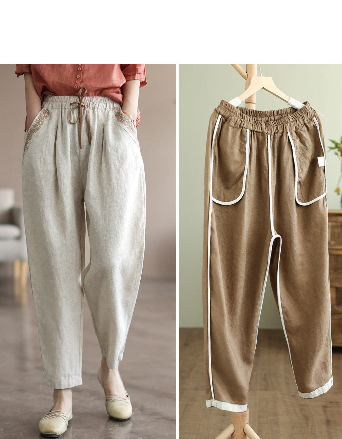 Pocket Embroidered Linen Trousers