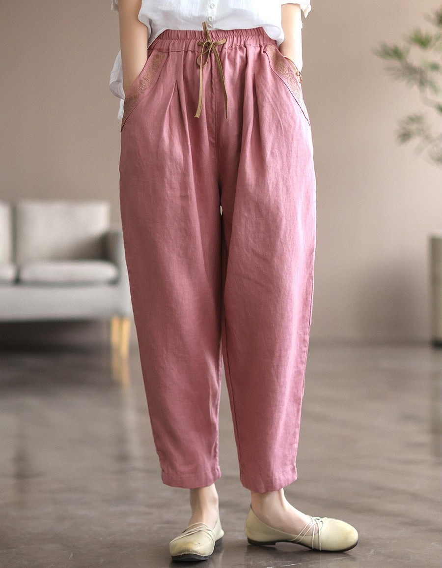 Pocket Embroidered Linen Trousers