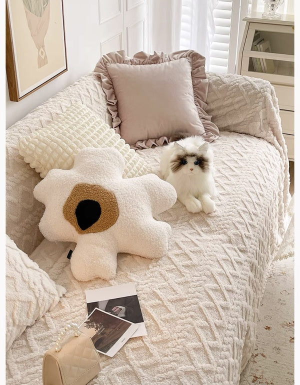 Couverture de canapé de salon en peluche blanche crème de qualité supérieure