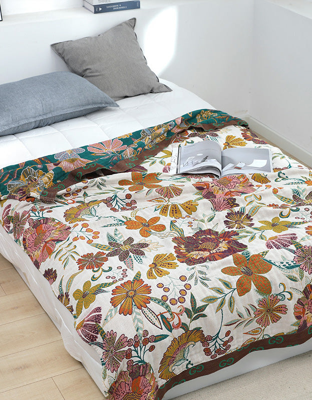 Funda de cama reversible de gasa floral de algodón puro para sofá