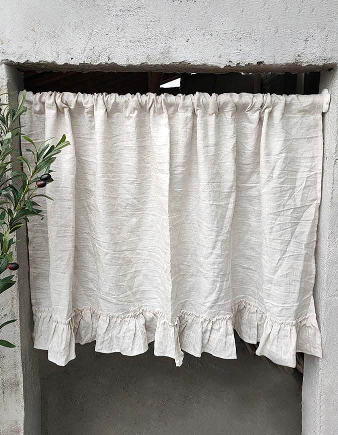 Pure Linen Ruffled Rod Packet Door Curtains