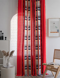 Red Bohemian Tassel Cotton Linen Curtains