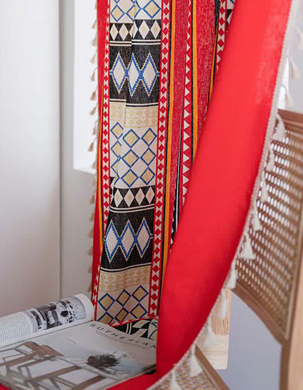 Red Bohemian Tassel Cotton Linen Curtains