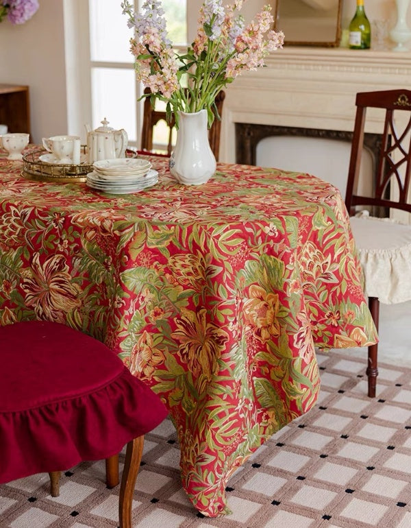 Mantel grueso de jacquard rojo