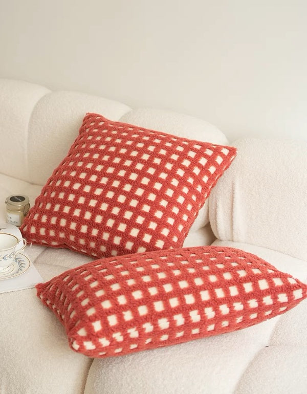 Housse de coussin gaufré touffeté rouge