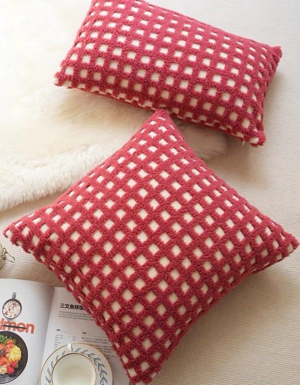 Housse de coussin gaufré touffeté rouge