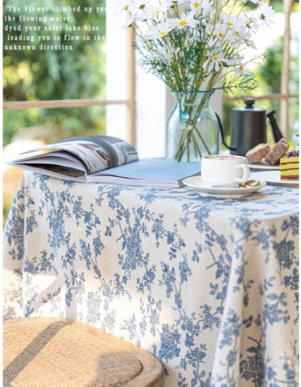 Nappe en coton et lin à motif rétro country bleu et rose