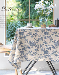 Retro Country Blue Rose Cotton Linen Table Cloth