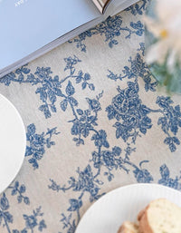 Retro Country Blue Rose Cotton Linen Table Cloth