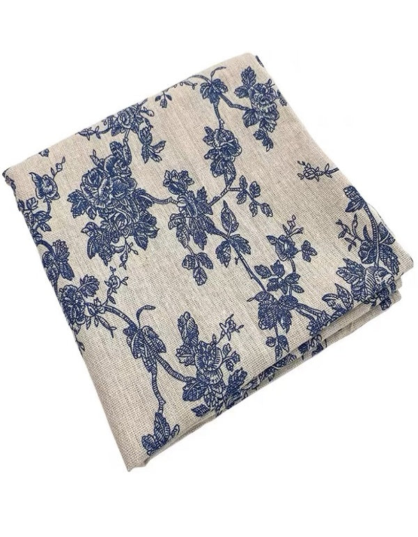 Retro Country Blue Rose Cotton Linen Table Cloth