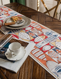 Retro Geometric Fish Graphic Thickened Cotton Aand Linen Table Runner