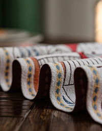 Chemin de table en coton et lin épais à motif de poisson géométrique rétro