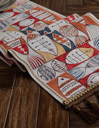 Retro Geometric Fish Graphic Thickened Cotton Aand Linen Table Runner