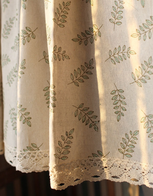 Rod Packet Green Leaves Print Half Curtains