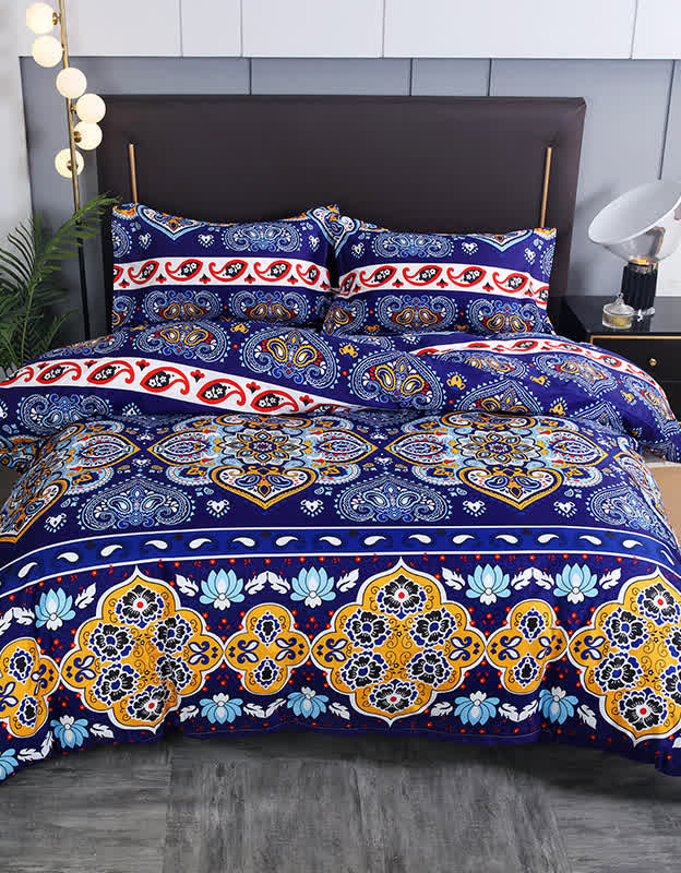 Royal Blue Floral Paisley Bedding Set (3PCS)