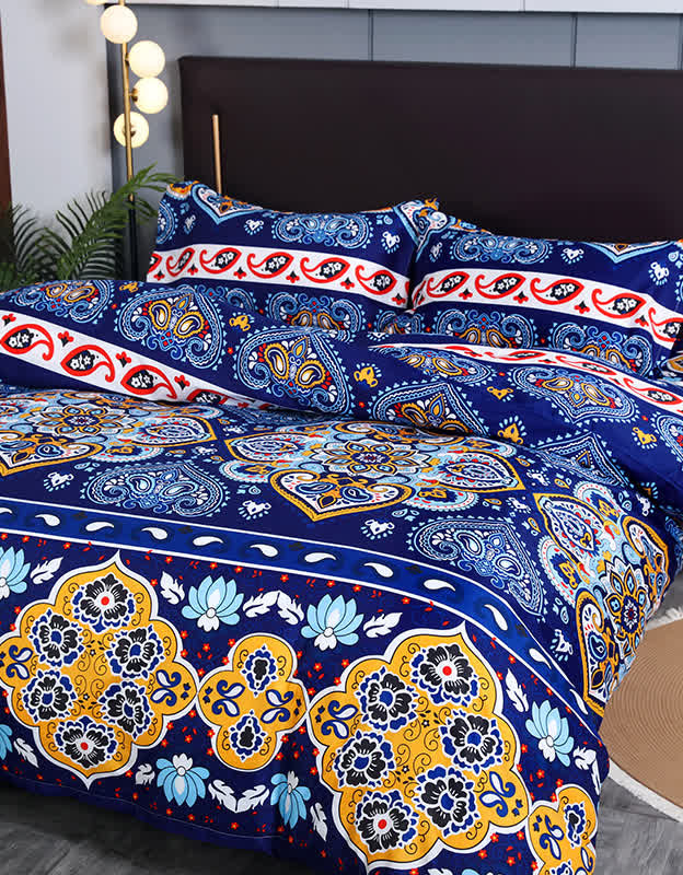 Royal Blue Floral Paisley Bedding Set (3PCS)