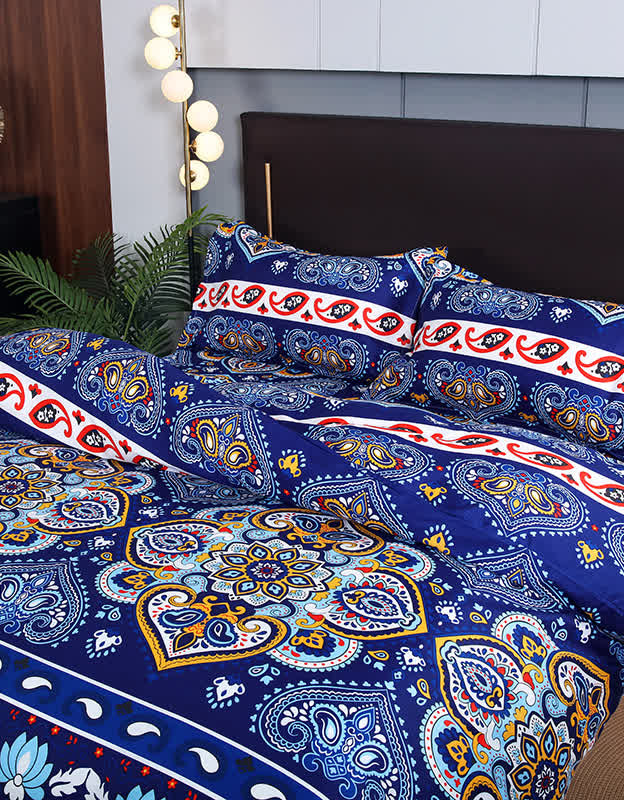 Royal Blue Floral Paisley Bedding Set (3PCS)