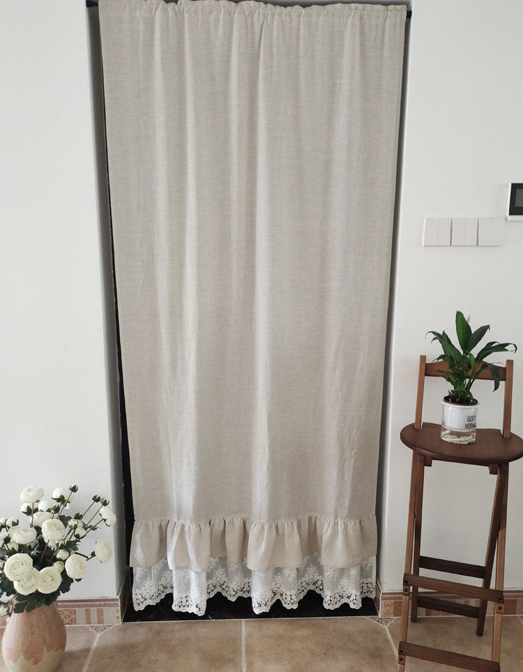 Cortinas de puerta de lino puro con dobladillo fruncido 