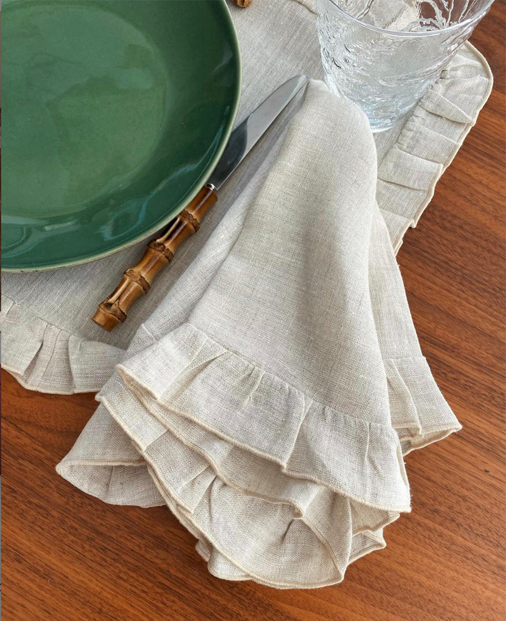 (2 PCS )Ruffled edge French Linen Napkin