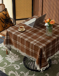 Rustic Farmhouse Plaid Tablecloth with Tassel