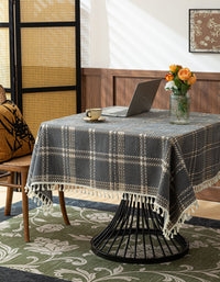 Rustic Farmhouse Plaid Tablecloth with Tassel