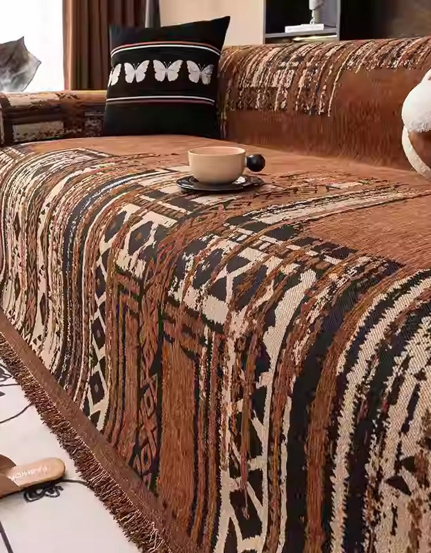 Rustic Tribal Pattern Sofa Throw Bedcover with Textured Design