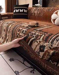 Rustic Tribal Pattern Sofa Throw Bedcover with Textured Design