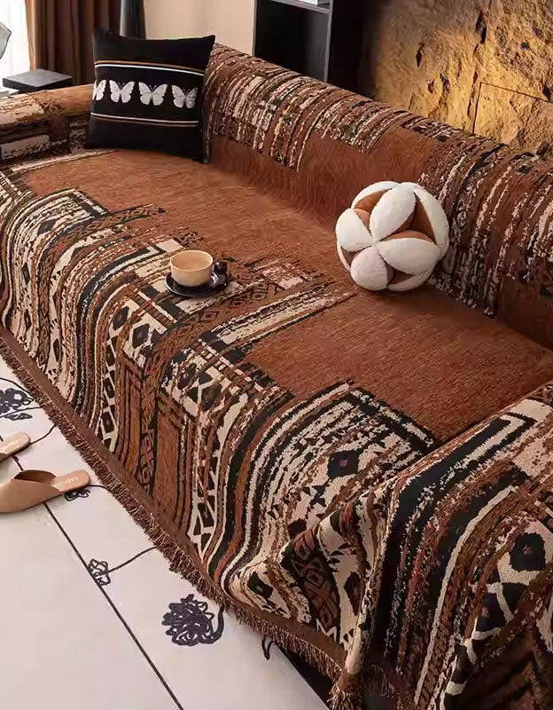 Rustic Tribal Pattern Sofa Throw Bedcover with Textured Design