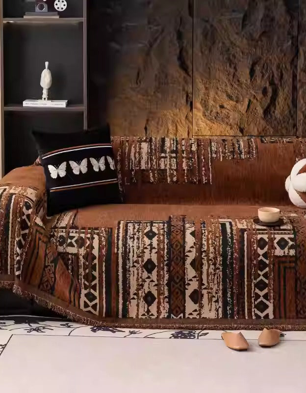 Rustic Tribal Pattern Sofa Throw Bedcover with Textured Design