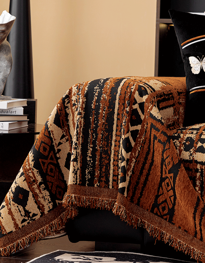 Rustic Tribal Pattern Sofa Throw Bedcover with Textured Design