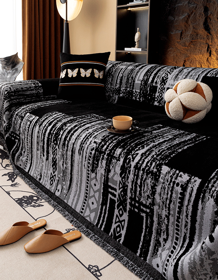 Rustic Tribal Pattern Sofa Throw Bedcover with Textured Design