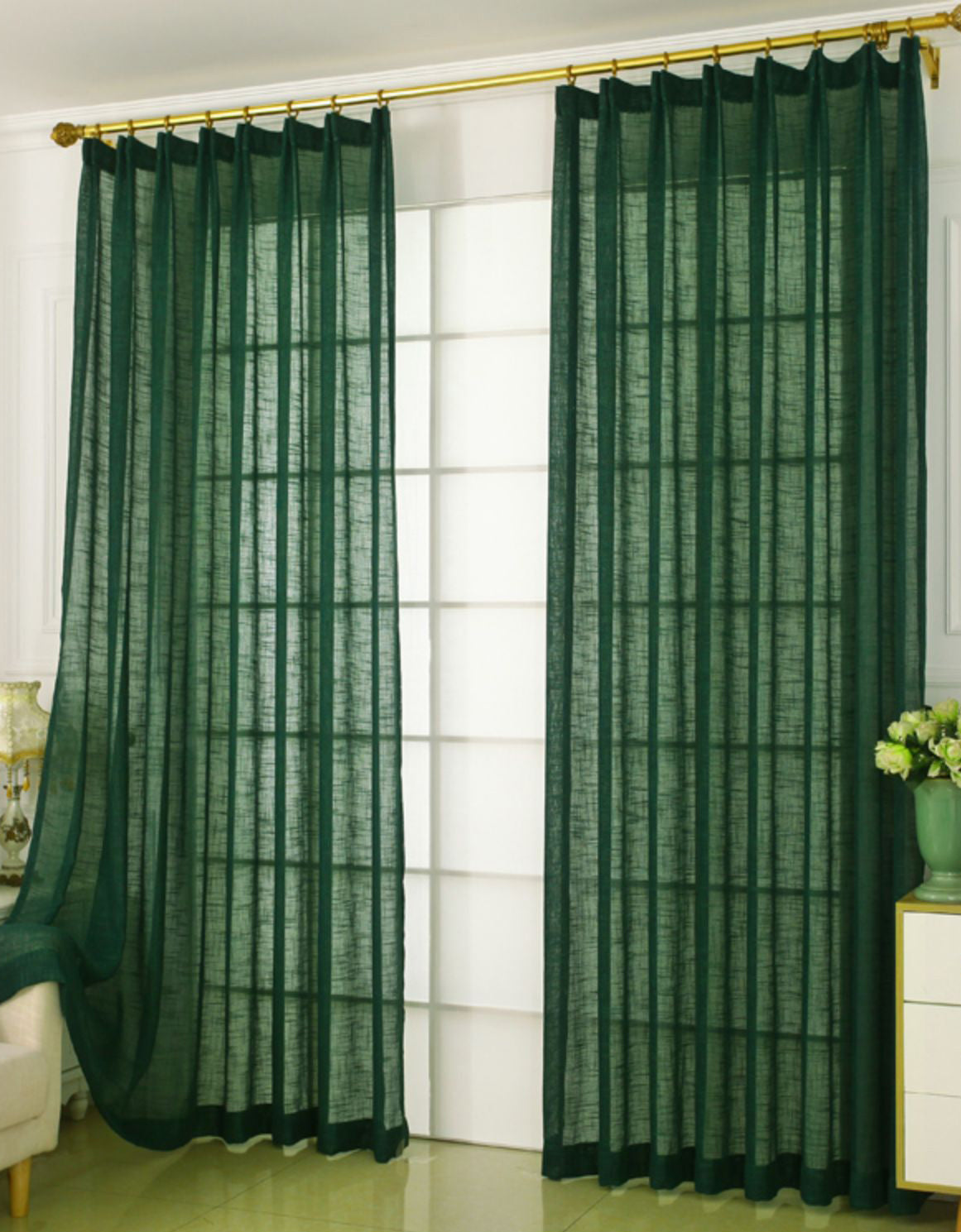 Simple Classic Green Linen Curtain