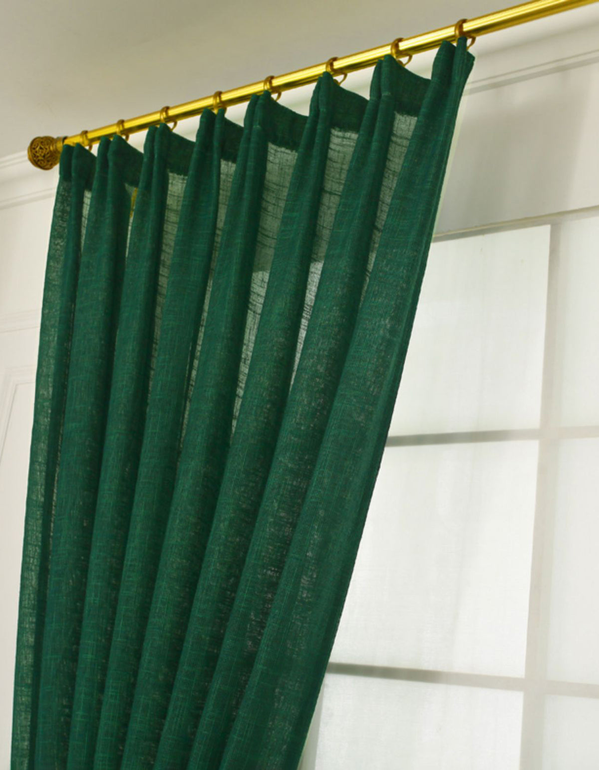 Simple Classic Green Linen Curtain