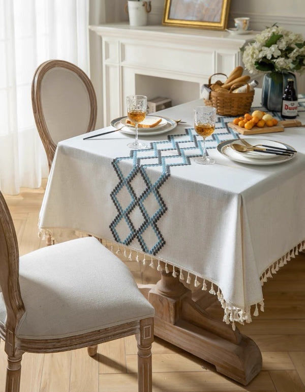 Simple Wavy Embroidery Cotton And Linen Tablecloth