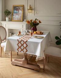 Simple Wavy Embroidery Cotton And Linen Tablecloth