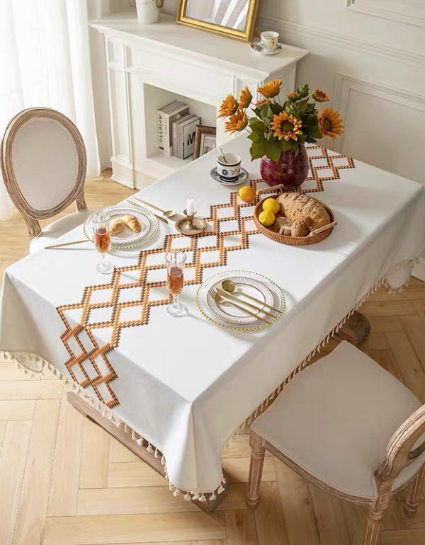 Simple Wavy Embroidery Cotton And Linen Tablecloth