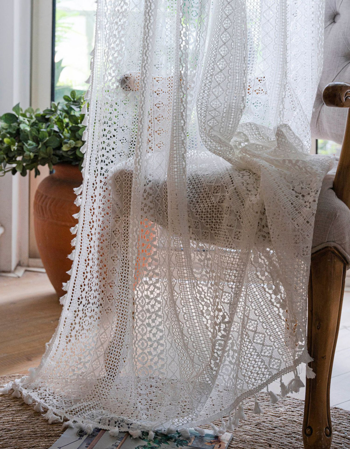 Soft Classic Vintage Macrame White Lace Curtain