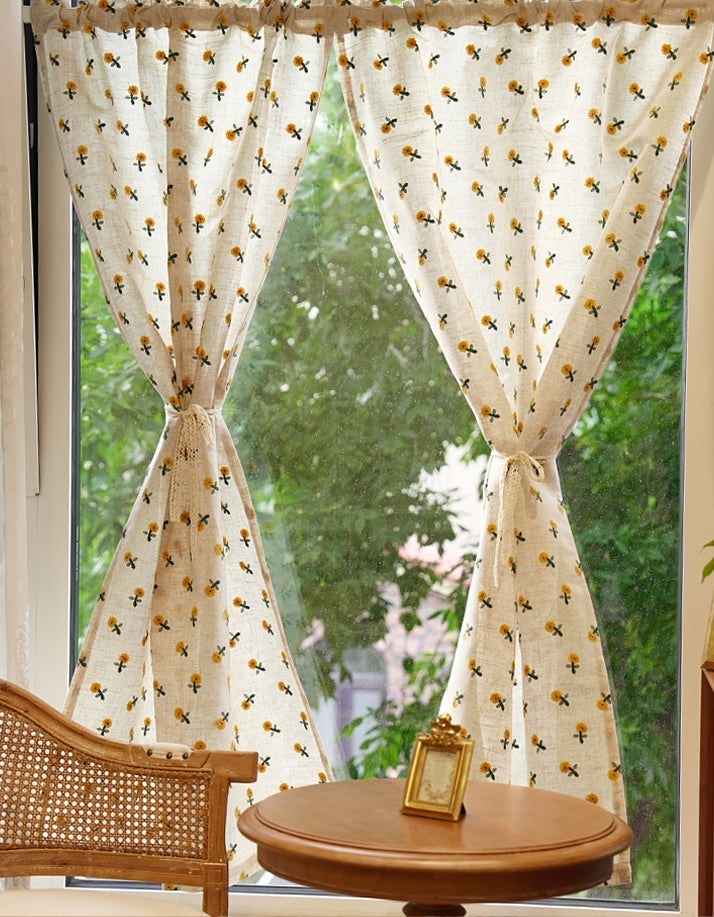 Soft Sunflower Embroidered Linen Curtain