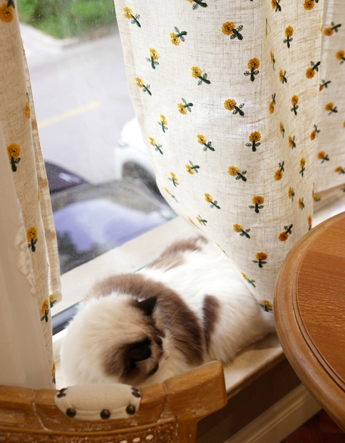 Soft Sunflower Embroidered Linen Curtain