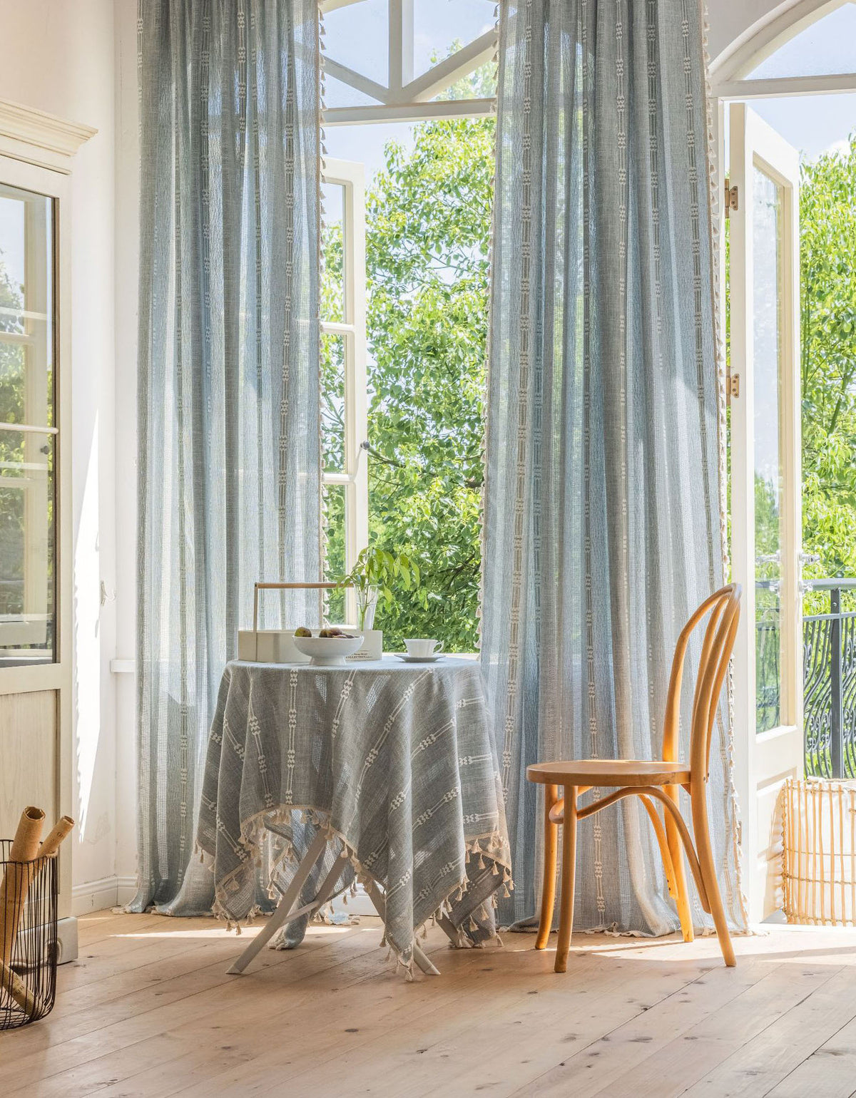 Striped Embroidered  Hollow Curtains