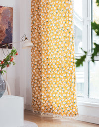 Summer Flowers Printing Cotton Floral Curtain Yellow